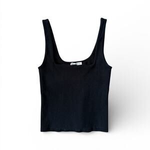 ZARA Women’s Solid Black Square Neck Cropped Tank Top Size Medium